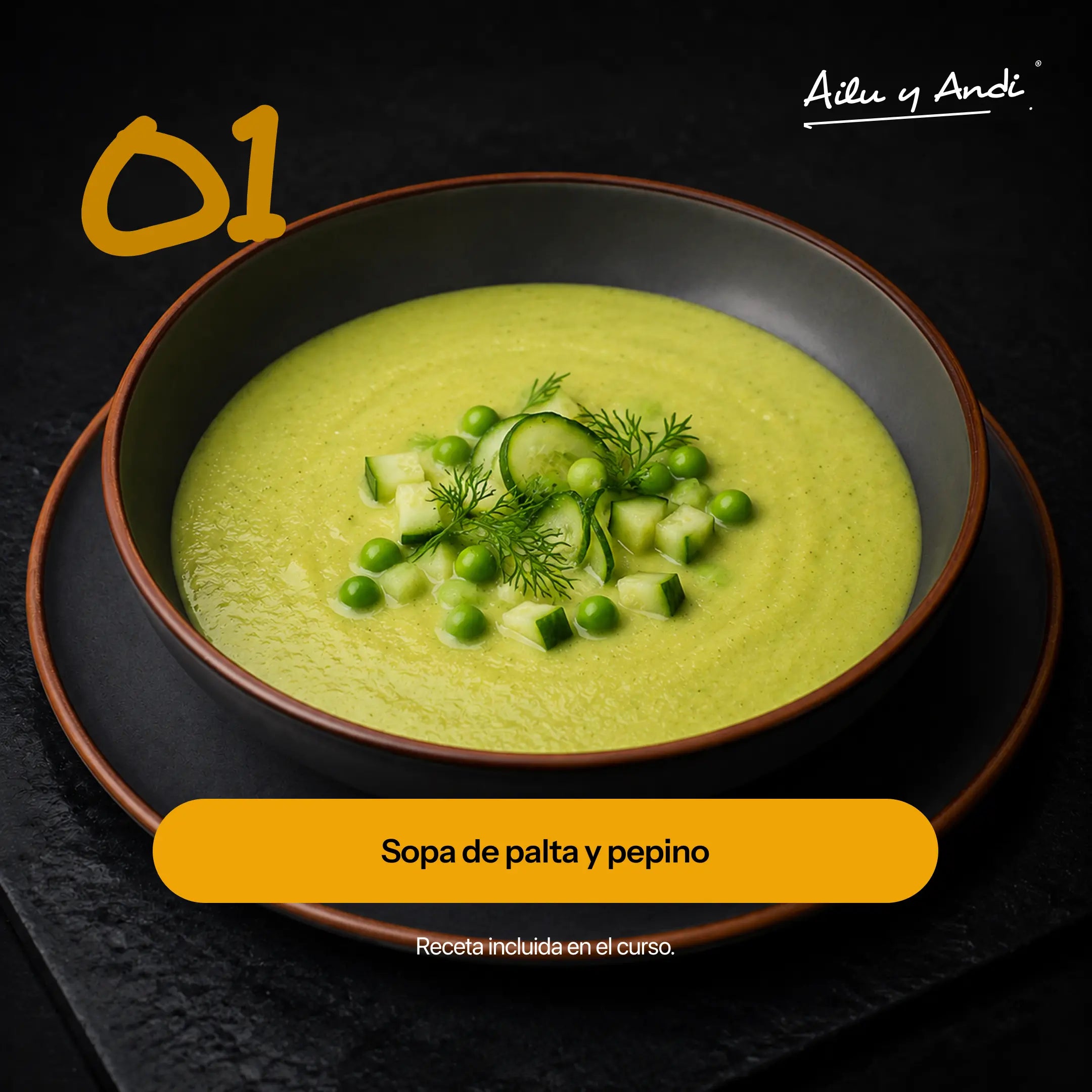 Crema de verduras verde vibrante con arvejas, pepino y eneldo. Receta saludable del curso Cociná una vez.